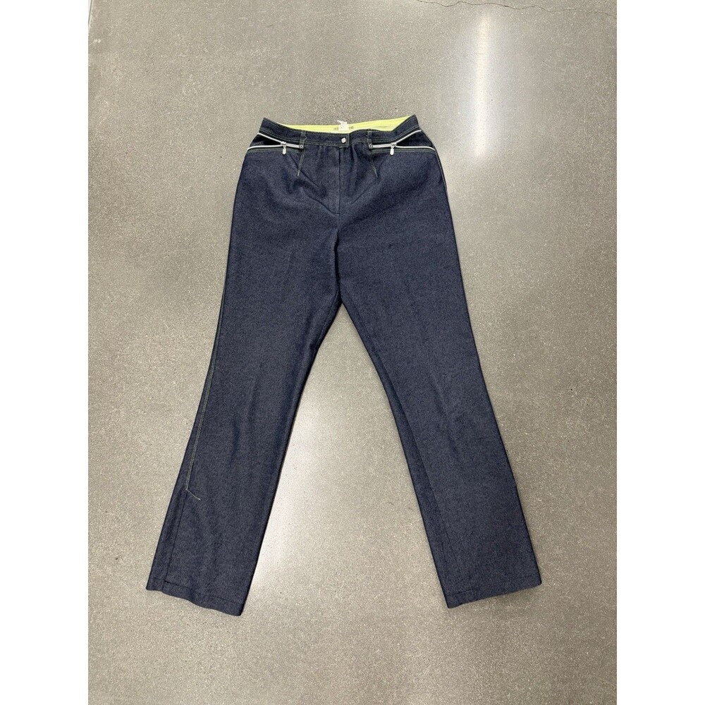 Vintage Vex Jeans Womens 40 / US 8 10 Dark Wash Neon Lime Green Trim Zip Y2K